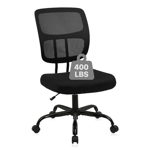 CLATINA Armless Home Office Chair, Small Ergonomic Mesh Back Desk Chair with Lumbar Support and Wheels, Adjustable Height 360° Swivel Rolling Computer Task Chair for Conference Waiting, Black