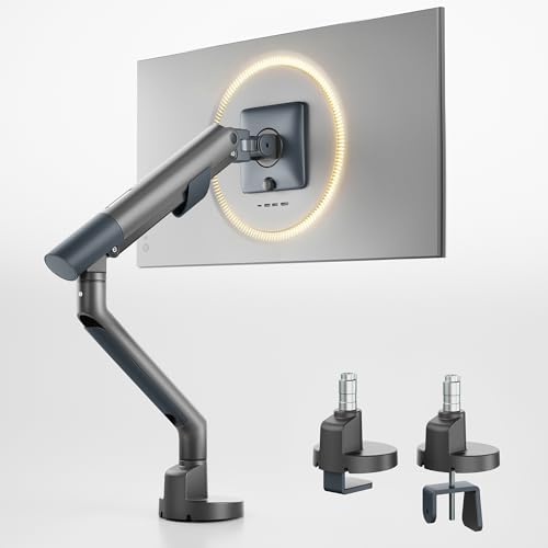 monTEK Heavy Duty Single Monitor Arm for 17-40 Inch Screens, Full Motion Monitor Mount Up to 26.4 lbs, Aluminum Monitor Stand with VESA 75/100mm, C-Clamp/Grommet Base for Curved Screens, Gray