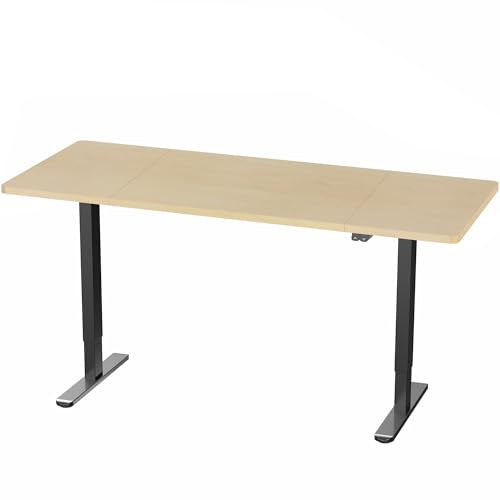 VIVO Electric 60 x 24 inch Stand Up Desk, Height Adjustable, Light Wood Top Black Frame, Home and Office Furniture Sets, DESK-KIT-B06C