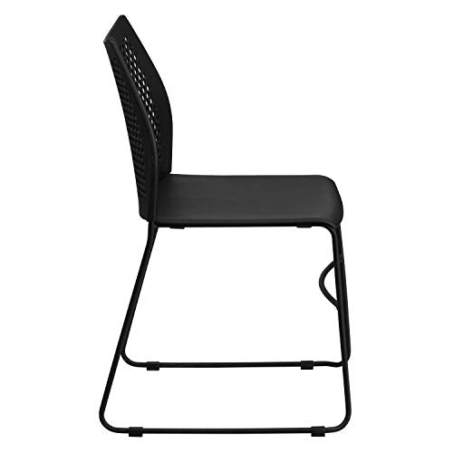 Flash Furniture Hercules Series Contoured Lobby Chairs with Air-Vent Honeycomb Backs, Ergonomic Stacking Chairs for Offices, Set of 5, Black