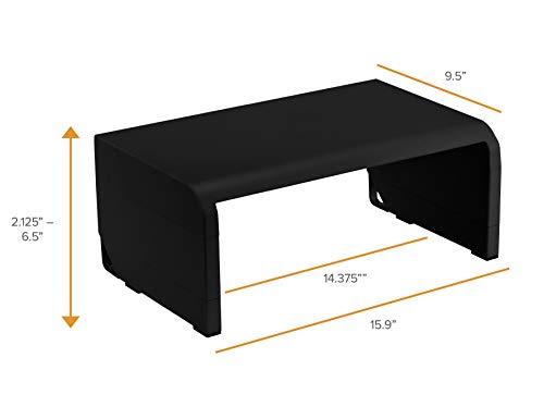 Bostitch Office Konnect Adjustable Monitor Stand Riser, 4 Height Adjustments, Built-In Cable Management, Rubber Feet - Black