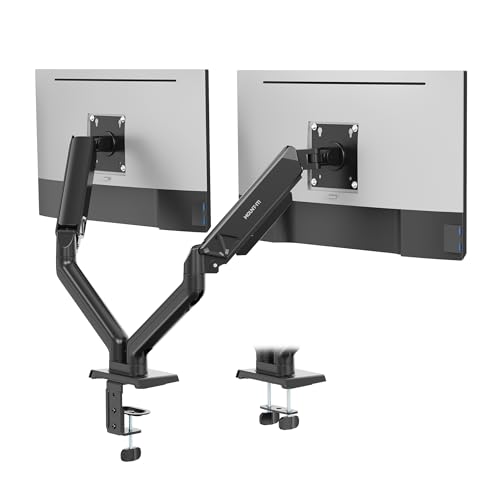 Mount-It! Dual Monitor Mount, Full Motion Spring Arms, Fits 17–32″ Screens up to 19.8 lbs Each, VESA 75x75 & 100x100, Tilt/Swivel/Rotate, Clamp or Grommet Dual Monitor Desk Mount