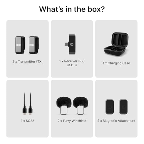 RØDE Wireless Micro - Compact Wireless Microphone, Two Mics with Charge Case for Smartphone Content Creation - USB-C, Black