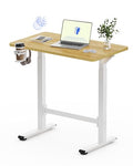 FLEXISPOT H7 Plus Gas Spring Adjustable Standing Desk, Mobile Rolling Sit-Stand Workstation with Wheel, Cordless Stand Up Desk for Small Room & Home Office 32" One-Piece Desktop Maple,height 27.6"–45"