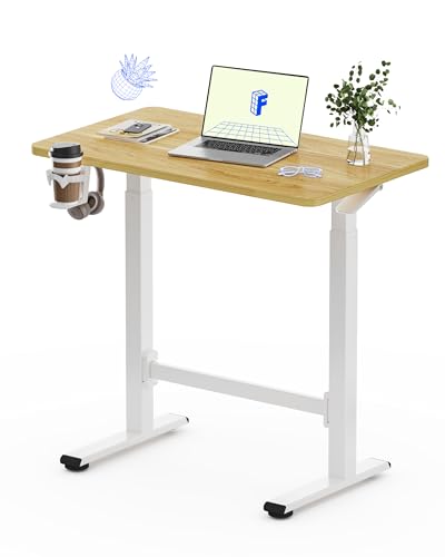 FLEXISPOT H7 Plus Gas Spring Adjustable Standing Desk, Mobile Rolling Sit-Stand Workstation with Wheel, Cordless Stand Up Desk for Small Room & Home Office 32" One-Piece Desktop Maple,height 27.6"–45"