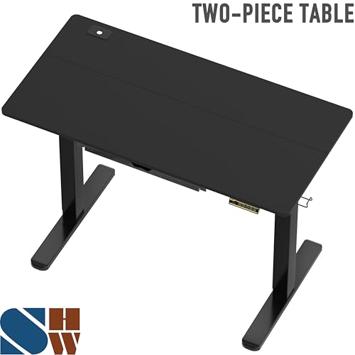 SHW 48-Inch Electric Height Adjustable Standing Desk with Drawer, Memory Preset and Cable Management Tray, Black