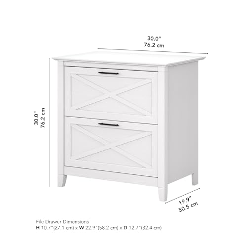 Bush Home Key West 2 Drawer Lateral File Cabinet in Pure White Oak, Document Storage for Home Office, Accent Chest with Drawers