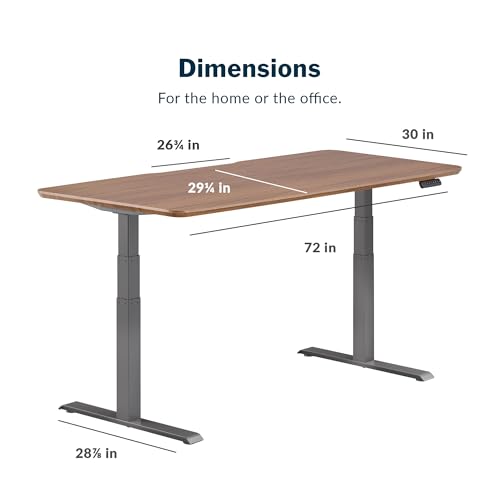 Vari Electric Standing Desk - Varidesk Height Adjustable Sit/Stand Desk - Dual Motor with Memory Presets, Stable T-Style Legs - Gaming or Home Office Workstation - 72”x30”, Walnut