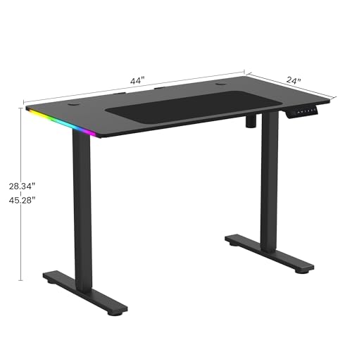 GTPLAYER Electric Standing Desk, Gaming Desk with LED Lights, Height Adjustable - RGB Computer Desk with Mouse Pad for Home, Office