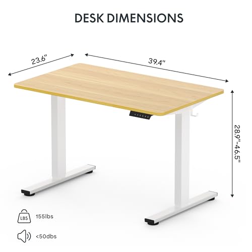 FLEXISPOT EN1 One-Piece Standing Desk 40 x 24 Inches Height Adjustable Desk Electric Sit Stand Up Desk Home Office Desks Computer Workstation (White Frame + Maple Desktop)