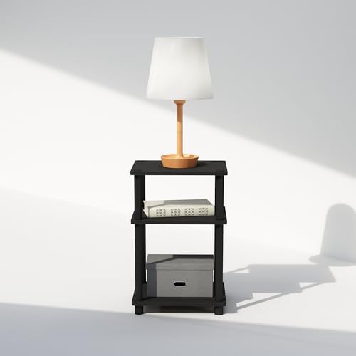 Furinno Just 3-Tier Turn-N-Tube Open Storage Nightstand, 1-Pack, Plastic Poles, Americano/Black