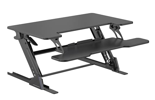 NSY Audio Standing Desk Converter 36 x 24 Inches - Height Adjustable Sit to Stand Riser with Keyboard Tray, Ergonomic Workstation for Home Office, Black