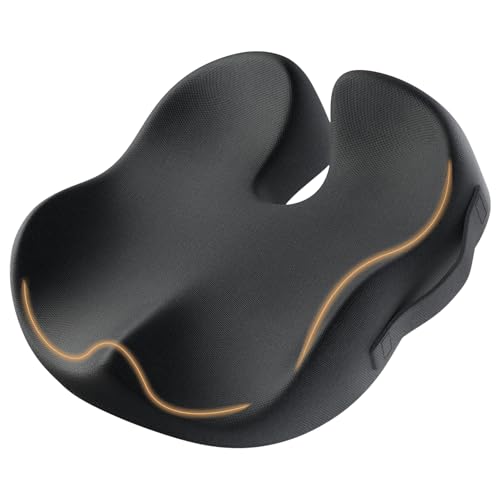 ProtoArc Seat Cushion, Office Chair Cushion for Sciatica, Coccyx Cushion, Ergonomic Memory Foam Seat Cushion for Car, Home, Pressure Relief Pad for Hip, Tailbone, All Day Comfort - Black