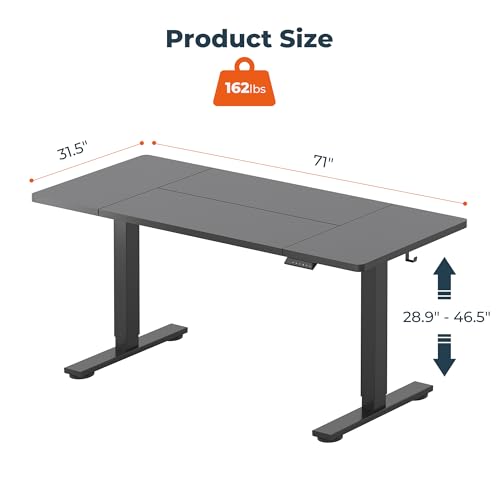 FitStand Standing Desk, Large 71x31 Inches Adjustable Stand Up Desk with Cable Management, Home Office Computer Desk with Memory Preset& Cup Holder, Black