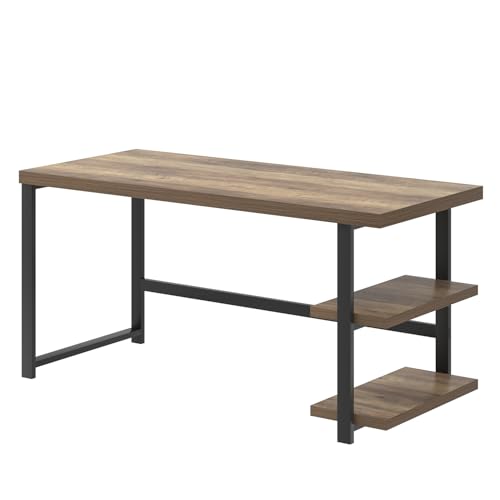 FOLUBAN Computer Desk, Modern Home Office Desk with Storage Shelves, Writing Study Gaming Table for Living Room Bedroom, Rustic Oak, 53 Inch