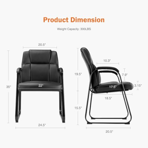UOCFYK PU Leather Conference Room Chair, Tall Back Chairs with with Padded Arms and No Wheels, Guest Chairs of 2 for Reception Waiting Room Black