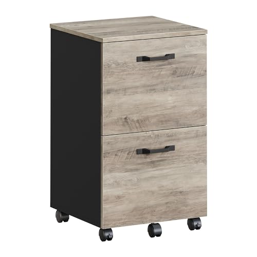 VASAGLE 2-Drawer File Cabinet, Small Rolling Filing Cabinet for Home Office, Printer Stand, for A4, Letter-Size Documents, 15.7 x 16.5 x 27.6 Inches, Heather Greige and Ink Black UOFC040B02