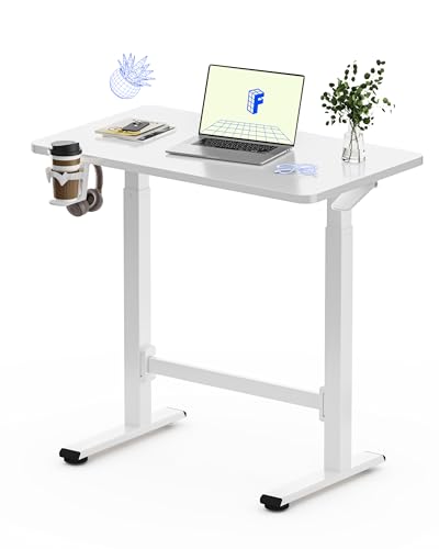FLEXISPOT H7 Plus Gas Spring Adjustable Standing Desk, Mobile Rolling Sit-Stand Table with Wheels, Cordless Stand Up Desk for Small Spaces & Home Office, 32" One-Piece Desktop White,Height 27.6"–45"