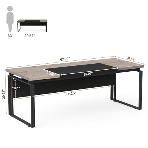 Tribesigns 63" Computer Desk Home Office Desk Writing Table for Workstation, Modern Executive Desk with Sturdy Legs (Only Table) (Gray & Black)