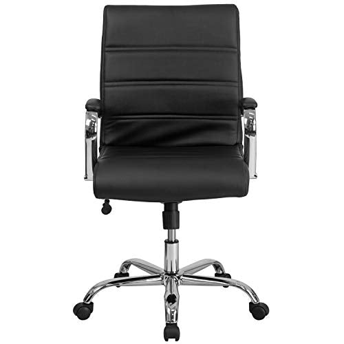 Flash Furniture Whitney Mid-Back Swivel LeatherSoft Desk Chair with Padded Seat and Armrests, Adjustable Height Padded Office Chair, Black