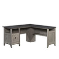 Sauder August Hill L-Shaped Home Office Desk, Farmhouse Corner Desk with File Drawer, Cable Management, Mystic Oak Finish