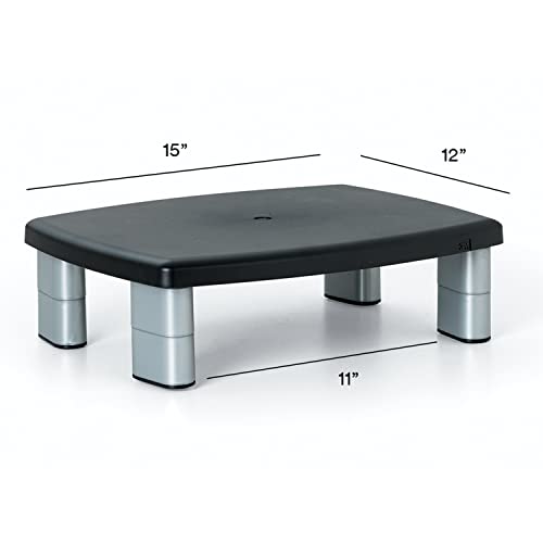 3M Adjustable Monitor Stand, Three Leg Segments, Simply Adjust Height from 1" to 5 7/8", Holds Up to 80 lbs, 11" Space Between Columns, Silver/Black (MS80B)