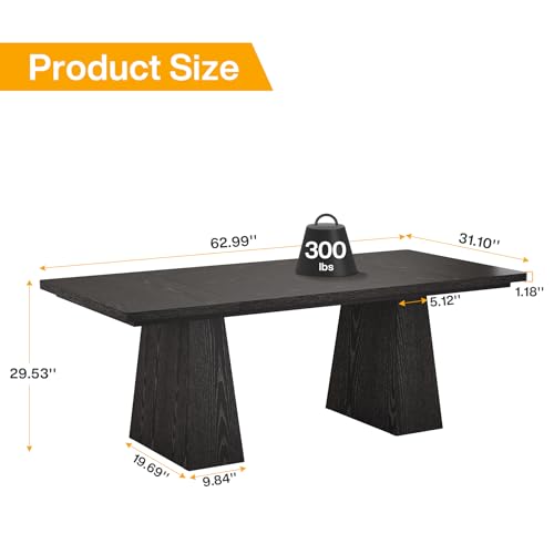 Tribesigns 63-Inch Executive Desk, Modern Black Office Computer Desk with Sturdy Double Pedestal, Large Study Writing Table Simple Workstation for Home Office