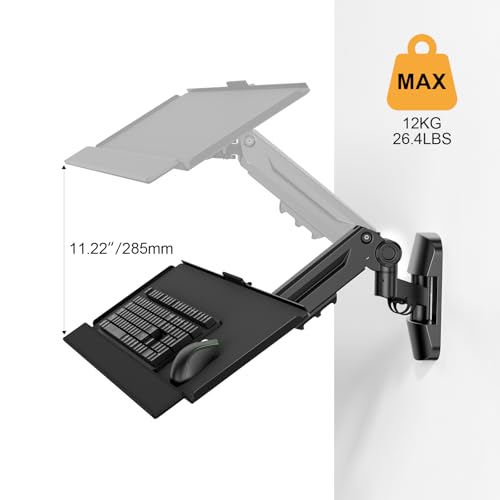 Putilsen Mount Wall Mount Keyboard Tray- Keyboard and Mouse Stand & Monitor Mount Arm,Height Adjustable Typing Platform Holds up to 26.4 lbs,Black