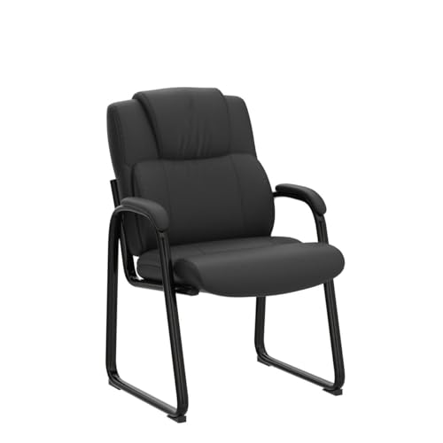 CLATINA Leather Guest Chair with Padded Arm Rest for Reception Meeting Conference and Waiting Room Side Office Home Black with Sled Base 2 Pack