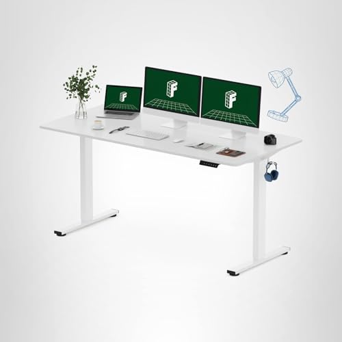 FLEXISPOT 60"x24" One-Piece Electric Standing Desk, 1" Thick Seamless Desktop for Home Office, Study & Multi-Monitor Setup, White