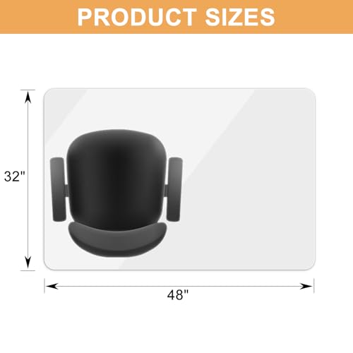 Azadx Tempered Glass Chair Mat for Carpet 32" x 48" Heavy Duty Office Chair Mat for Carpets 1/5" Thick for Carpeted Floor/Hard Floor Easy Glide Carpet Protector with Round Corner and Polished Edge