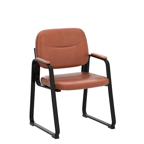CLATINA Waiting Reception Chairs No Wheel, Leather Guest Chair with Padded Arms, Modern Brown Office Desk Chairs with Sled Base for Office Meeting Conference Room Lobby Home Living Room (4 Pack)