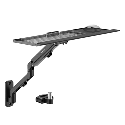 Mount-It! Keyboard Wall Mount with Pole Option, Adjustable Keyboard and Mouse Tray with Spring Arm, Full Motion Swivel Tilt Extension, Ergonomic Workstation for Medical, Office, and Sim Racing