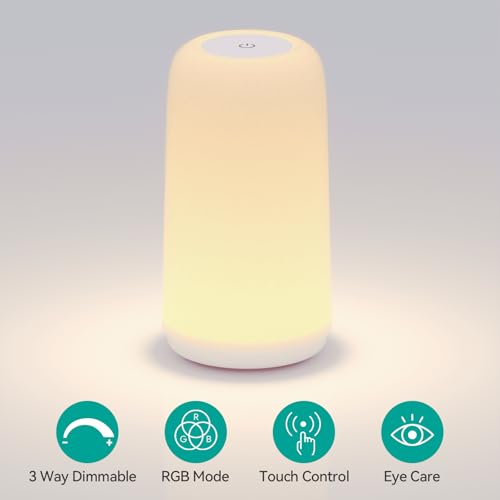 Touch Bedside Table Lamp, [Sleek Design & RGB Mode] 3 Way Dimmable Small Lamp for Bedroom, LED Lamp with Warm White Lights, Multi-Color Smart Nightstand Lamp for for Living Room Home Gifts