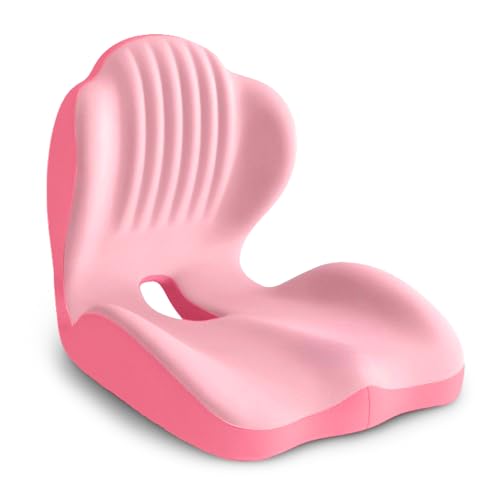 Ergonomic Seat Cushion, Office Chair Seat Cushions with L-Shaped Integrated Design, Memory Foam Orthopedic Cushion with Coccyx Hollow, Lumbar Support & Tailbone Pain Relief for Long Sitting (Pink)