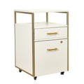Modern 2-Drawer Rolling File Cabinet with Lock, 2 USB Ports and Power Outlet for Device Charging, Portable File Organizer or Printer Stand for Office or Home with Locking Wheels, White & Gold