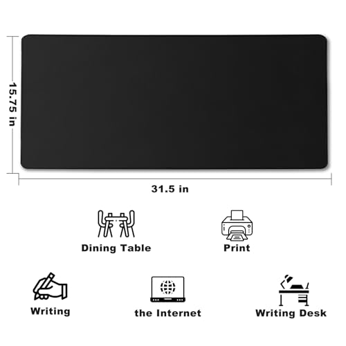 31.5" x 15.7" Waterproof Fabric Desk Pad, Rubber Anti-Slip Base, Stitched Edges No Curling, Fits Laptop Keyboard and Mouse, Smooth Office Mat Large Mouse Pad for Work Game, Black