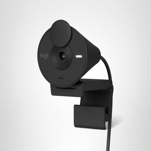 Logitech Brio 301 Full HD Webcam with Privacy Shutter, Noise Reduction Microphone, USB-C, Certified for Zoom, Microsoft Teams, Google Meet, Auto Light Correction - Black