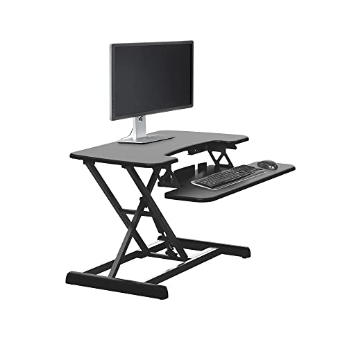 Vari VariDesk Essential Vertical Lift 30 Inch Standing Desk Converter - Compact Home Office Workstation for Laptop or Monitor + Keyboard Tray - Delivers Fully Assembled (Black)