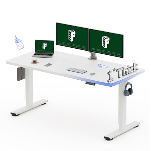 FLEXISPOT 60"x24" One-Piece Electric Standing Desk, 1" Thick Seamless Desktop for Home Office, Study & Multi-Monitor Setup, White