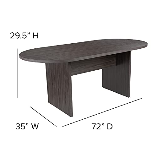 Flash Furniture 5 Piece Rustic Gray Oval Conference Table Set with 4 Black and Chrome LeatherSoft Executive Chairs