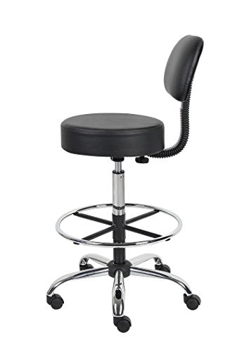 Boss Office Products Be Well Medical Spa Drafting Stool with Back, Black