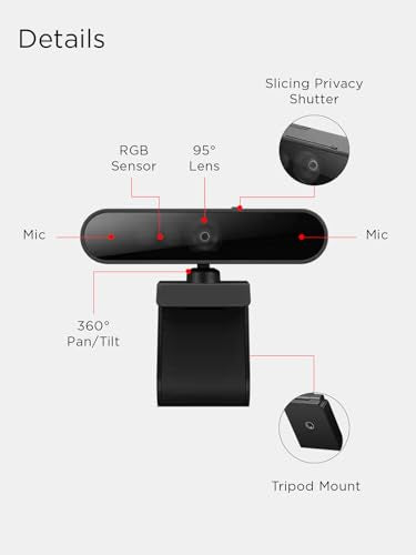 Lenovo Performance FHD 1080p Webcam USB-C,Log-on with Windows Hello, Dual Microphones, 95 Degree Lens and 4X Digital Zoom, Sliding Privacy Shutter, Black