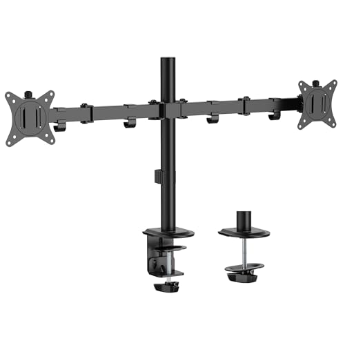 Mount-It! Dual Monitor Stand, Full Motion Desk Mount for 2 Screens up to 32” and 19.8 lbs Each, Tilt Swivel Rotate, VESA 75x75 & 100x100, Adjustable Dual Screen Arm with C-Clamp or Grommet