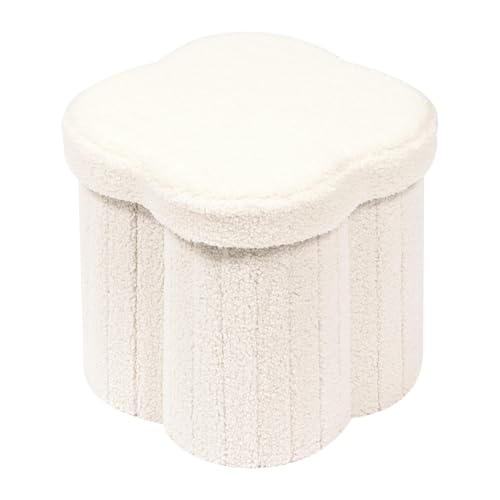 B FSOBEIIALEO Storage Ottoman Cube, Flowers Shaped Ottomans with Storage Foot Stool Footrest for Lving Room, Boucle Ottoman Seat for Dorm Room,Faux Teddy Fur,White 12.6"x12.6"x12.6"