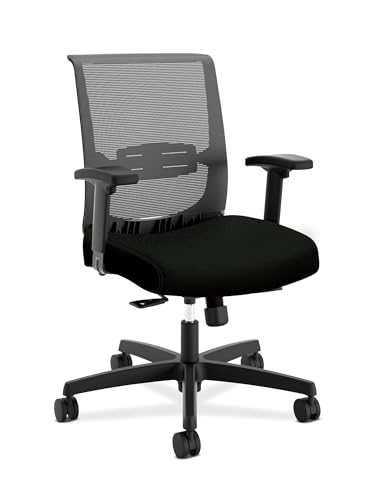 HON Convergence Ergonomic Office Chair with Mesh Back, Adjustable Arms, Lumbar Support, Synchro‑Tilt Desk Chair with Wheels for Home Office or Computer Use, Black Frame, Black