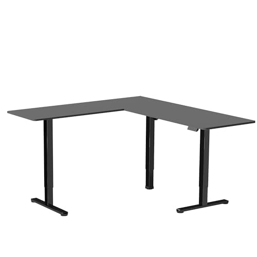 VIVO Corner Standing Desk, 75 x 63 inch Reversible L-Shaped Workstation, Electric Height Adjustment, Home, Office, and Reception Rooms, Black Table Top Black Frame, DESK-E3CTB-75