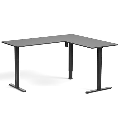 VIVO Corner Standing Desk, 63 x 55 inch Reversible L-Shaped Workstation, Electric Height Adjustment, Home, Office, and Reception Rooms, Black Table Top Black Frame, DESK-E3CTB