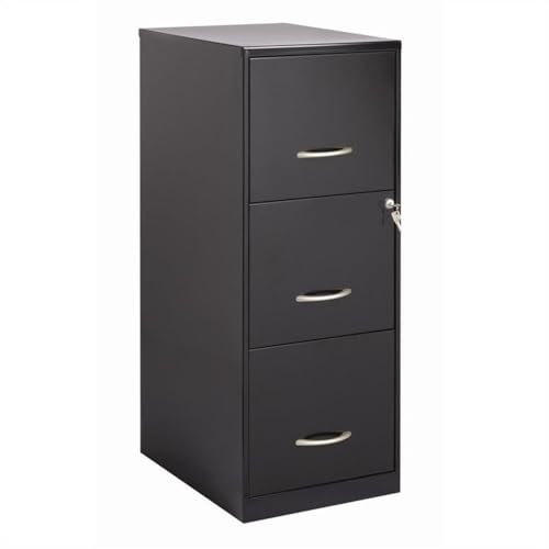 BOWERY HILL 3 Drawers 35.5" Vertical Black Metal Filing Cabinet Lockable Pre-Assembled Stationary Letter Size for Home, Office
