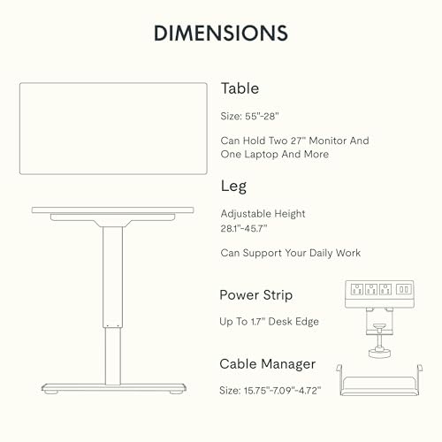 FLEXISPOT EN2 Whole-Piece Standing Desk with Clamp Power Strip, 55 x 28 Electric Stand Up Height Adjustable Desk with Cable Management (Black Frame + 55" Rustic Brown Desktop, 2 Packages)